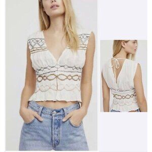 Free People Blouse Women Medium Ivory Embroidered Love Dove Camisole Causal